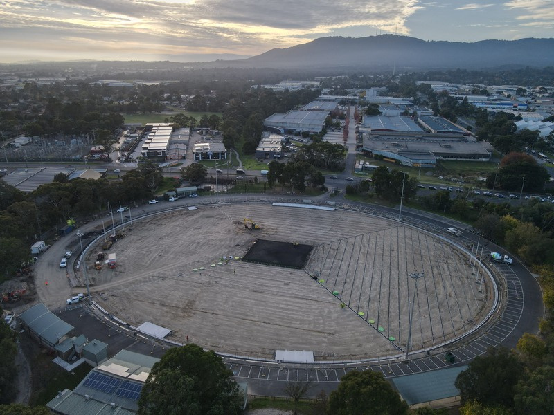 Aerial view of Marie Wallace Reserve during reconstruction